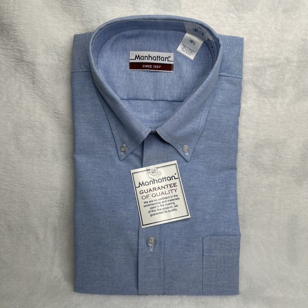 VTG Manhattan Half Sleeve Blue Shirt Men’s 16.5 / 40 Button Up